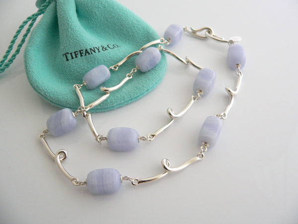 Tiffany & Co Blue Chalcedony Necklace Gemstone Twirl  Pendant Chain Love Gift