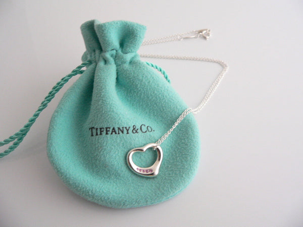 Tiffany & Co Peretti Silver 5 Pink Sapphires Heart Necklace Pendant Chain Gift