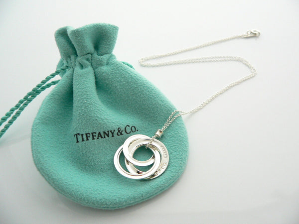 Tiffany & Co 1837 Interlocking Circles Necklace Pendant Chain Gift Pouch 17 Inch
