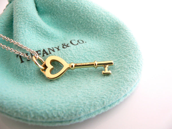 Tiffany Co Silver 18K Gold Heart Key Trefoil Necklace Pendant Charm 18 Inch Gift