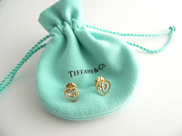 Tiffany & Co 18K Gold Heart Earrings Excellent Gift Pouch Love Gift