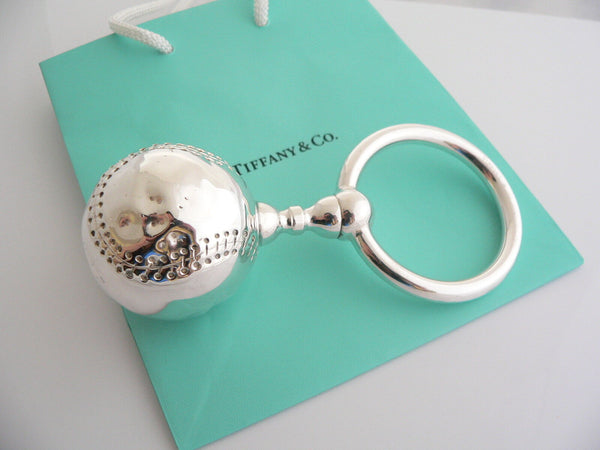 Tiffany & Co Silver Baseball Baby Rattle Teether Rare Sports Heirloom Gift Bag