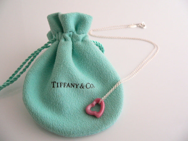 Tiffany & Co Pink Rhodonite Open Heart Necklace Pendant Silver Gift Pouch Love