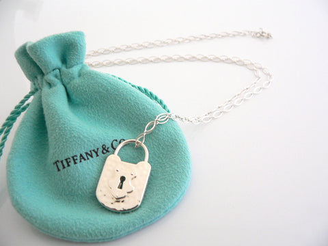 Tiffany & Co Silver Large Locks Necklace Pendant Charm 24 Inch Chain Gift Pouch