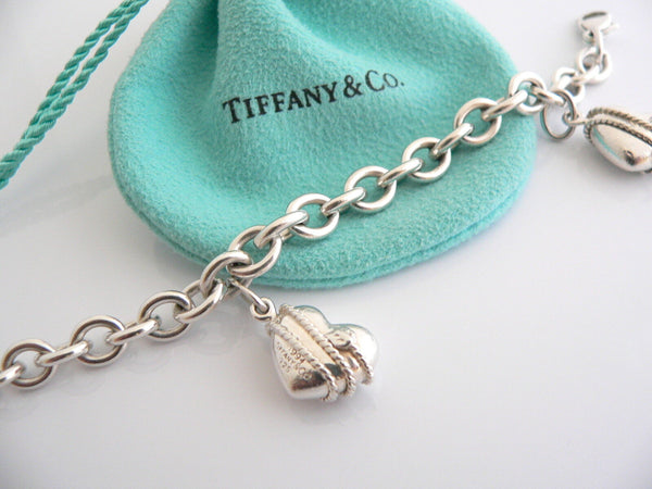 Tiffany & Co Silver 3 Hearts Arrow Charm Dangle Bracelet Bangle Link Chain Gift