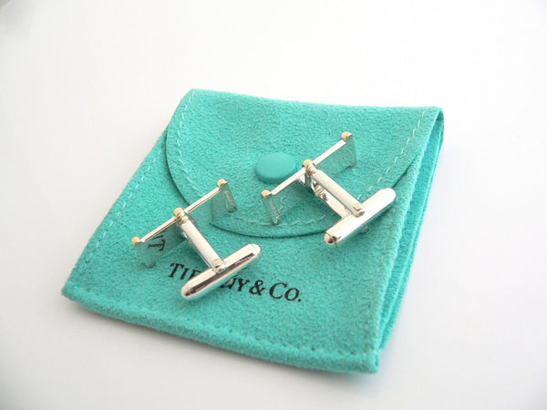 Tiffany & Co Silver Gold Bar Column CuffLinks Cuff Links Gift Pouch Love