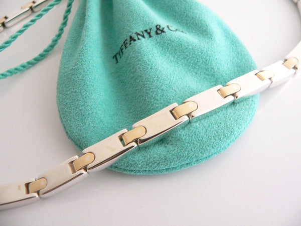 Tiffany & Co Silver Gold Rectangle Bar Link Necklace Pendant Chain Gift Love