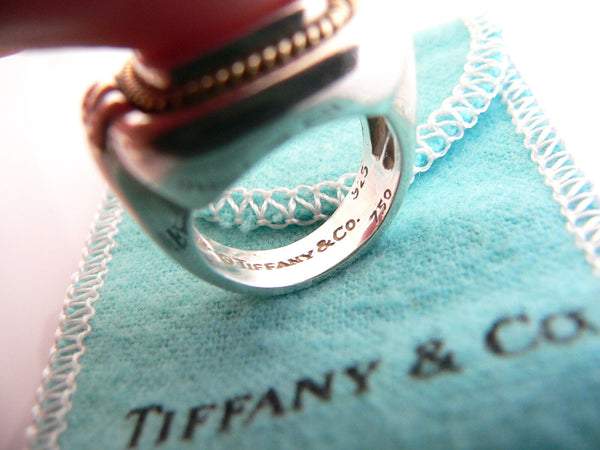 Tiffany & Co Silver 18K Gold Rope Square Ring Band 6 Rare Gift Pouch Love