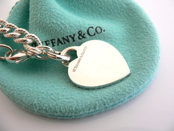 Tiffany & Co Silver HAPPY ANNIVERSARY Heart Charm Pendant Cable Bracelet Pouch