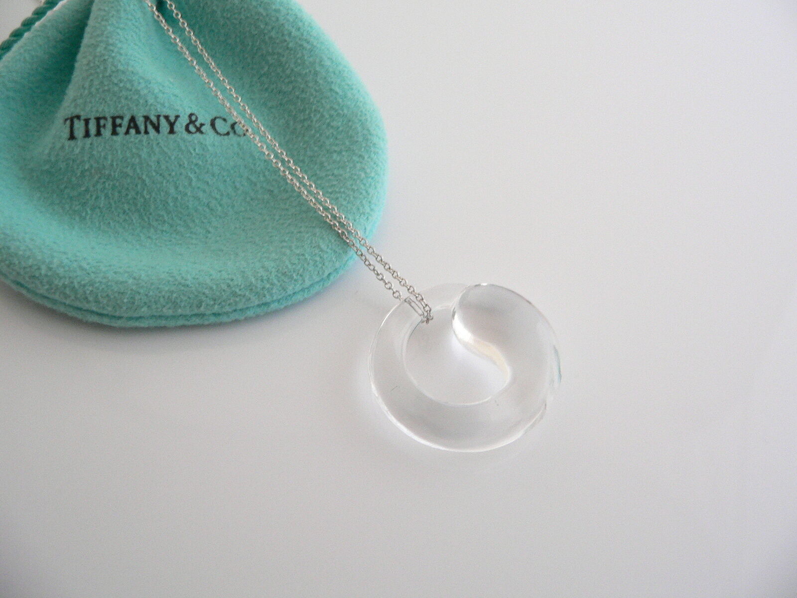 Tiffany & Co Silver Peretti Large Rock Crystal Eternal Circle Necklace Gift Love