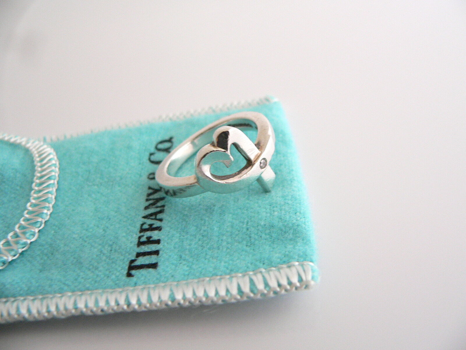 Tiffany & Co Silver Picasso Diamond Loving Heart Ring Band Sz 6.75 Gift Pouch
