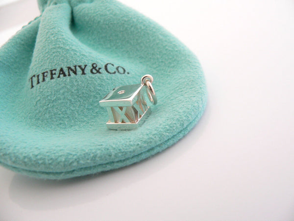 Tiffany & Co Silver Diamond Atlas Cube Charm Pendant Excellent Love Gift Pouch