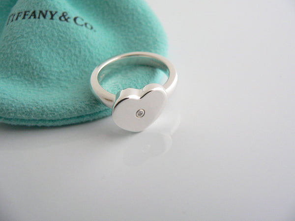 Tiffany & Co Silver Picasso Diamond Modern Heart Ring Band Sz 6 Gift Love Pouch