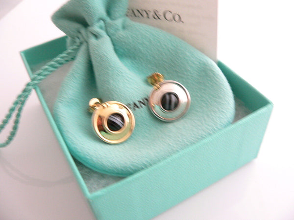 Tiffany & Co Silver 18K Gold Picasso Magic Disc Earrings Onyx Gift Love Pouch