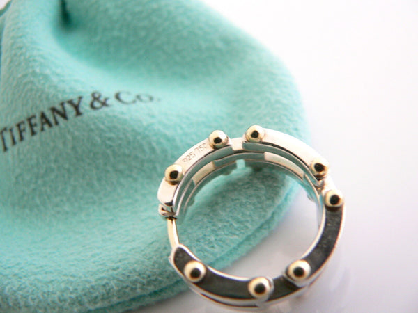 Tiffany & Co Gatelink Hoops Silver 18K Gold Gate Link Hoops Circle Ball Earrings Gift Pouch Art