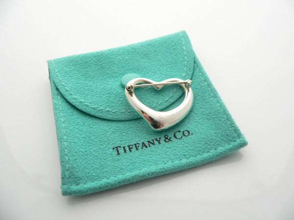 Tiffany & Co Silver Peretti Open Heart Brooch Pin Rare Gift Love Pouch