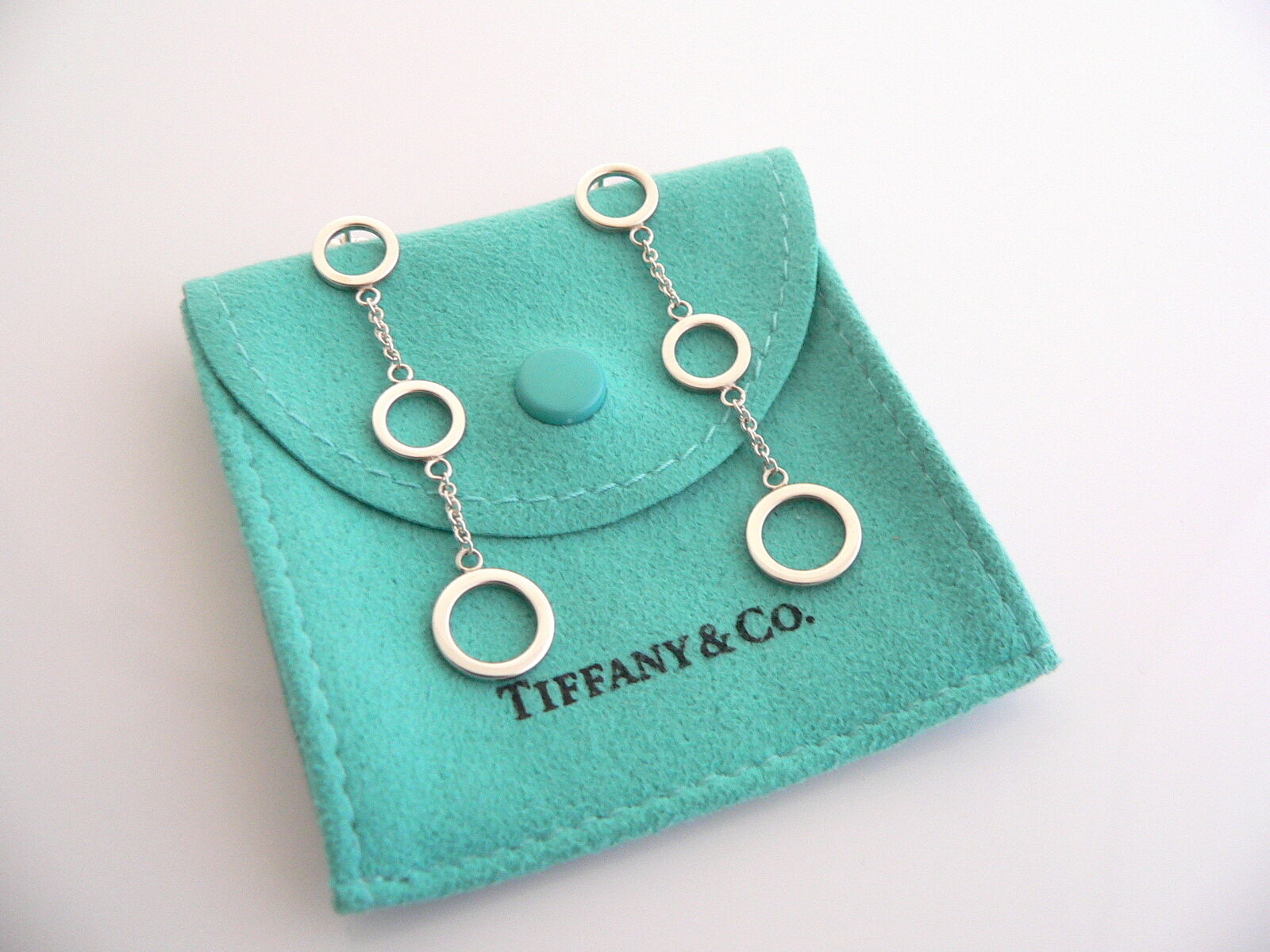 Tiffany & Co Silver 3 Triple Circles Dangling Dangle Earrings Rare Gift Pouch