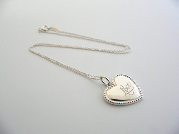 Tiffany & Co Silver Love Heart Necklace Pendant Charm Chain Gift Bead Beaded