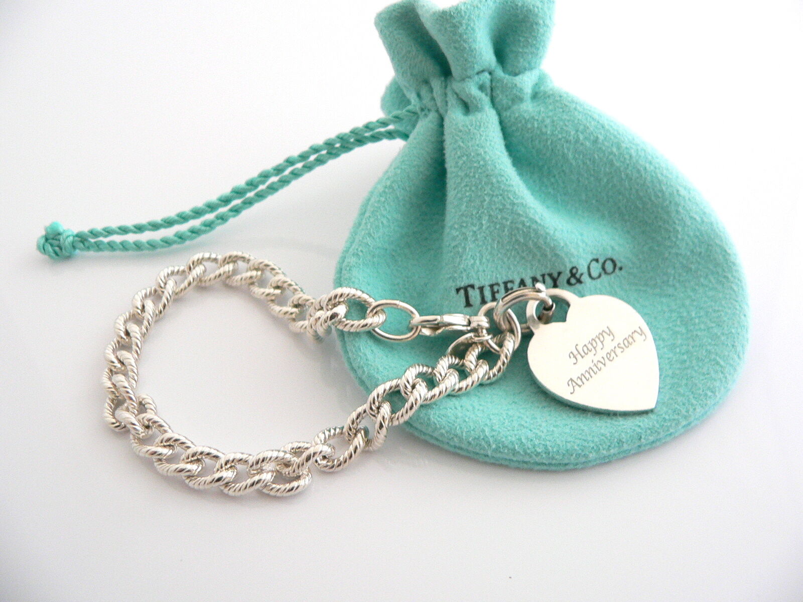 Tiffany Co Silver HAPPY ANNIVERSARY Heart Charm Pendant