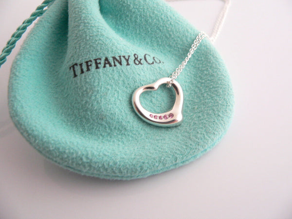 Tiffany & Co Peretti Silver 5 Pink Sapphires Heart Necklace Pendant Chain Gift