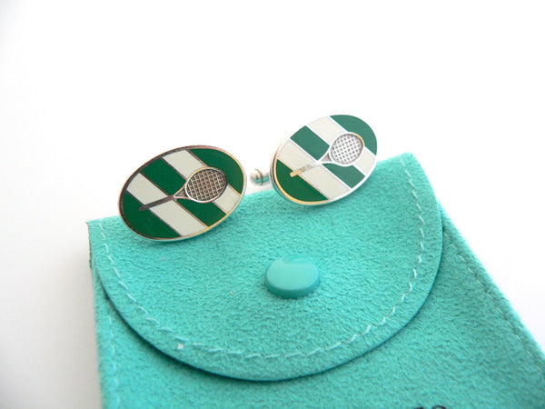 Tiffany & Co Tennis Cufflinks Silver Green White Enamel Cuff Link Gift Sport Art