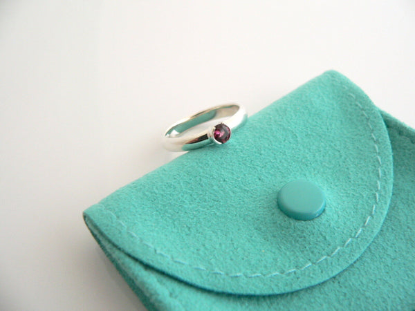 Tiffany & Co Silver Pink Tourmaline Ring Round Gemstone Stacking Band Sz 7 Gift
