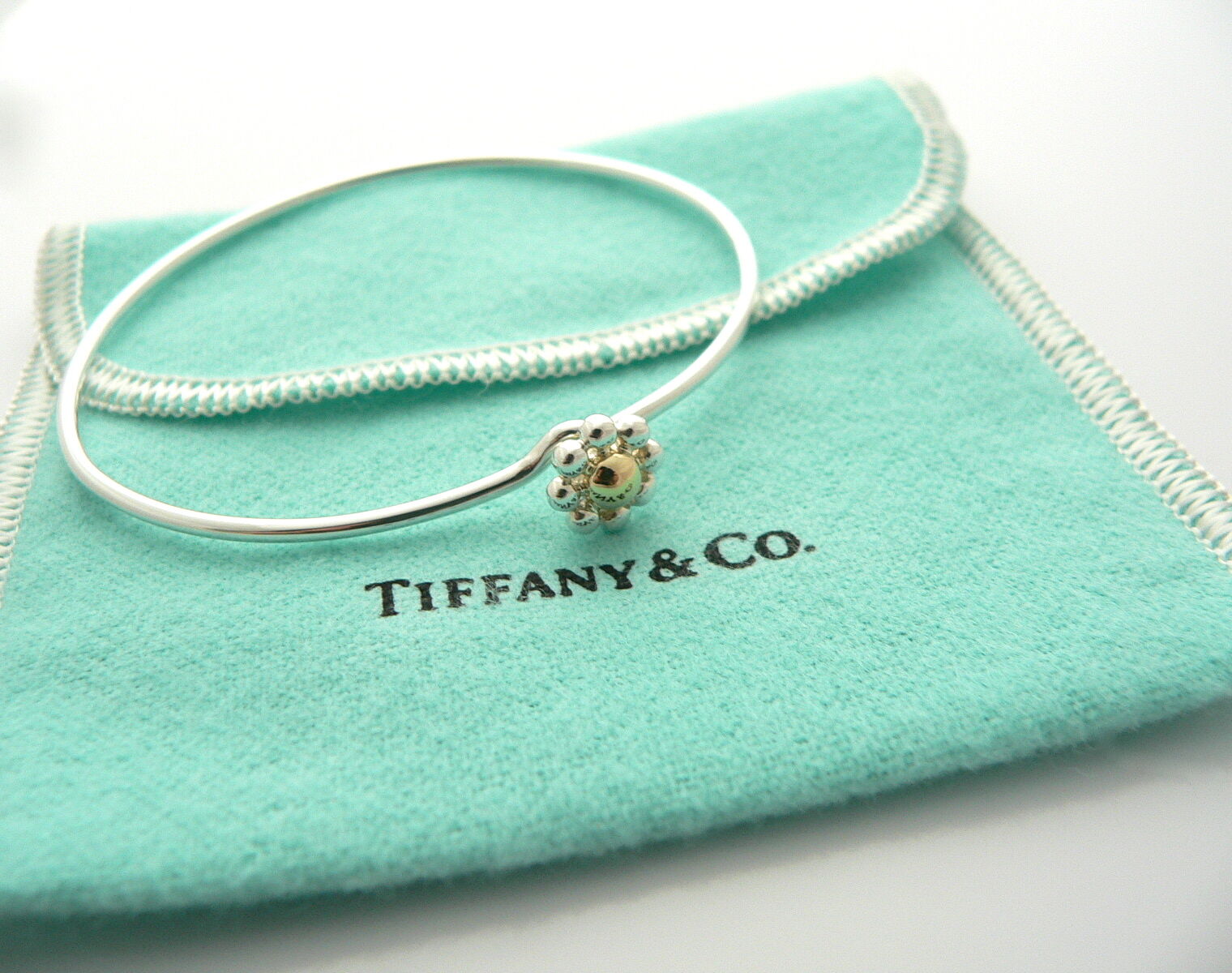 Tiffany & Co Silver 18K Gold Picasso Jolie Flower Bead Bracelet Bangle Gift Love