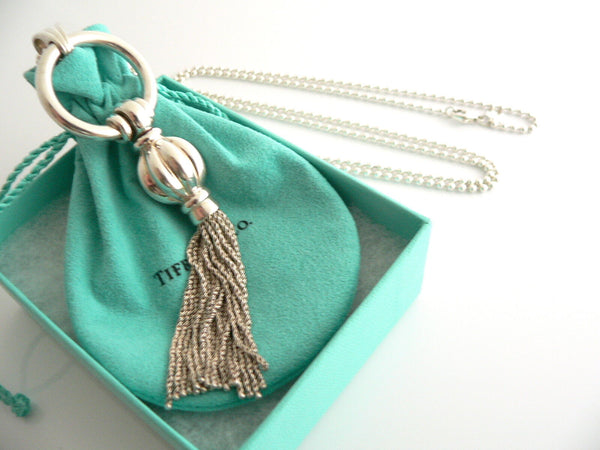 Tiffany & Co Silver Tassel Dangle Dangling Necklace Pendant 34 Inch Gift Pouch