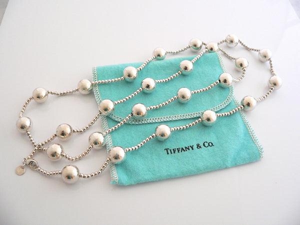 Tiffany & Co Silver Ball Bead Necklace Pendant 37 In Chain Rare Gift Pouch Love