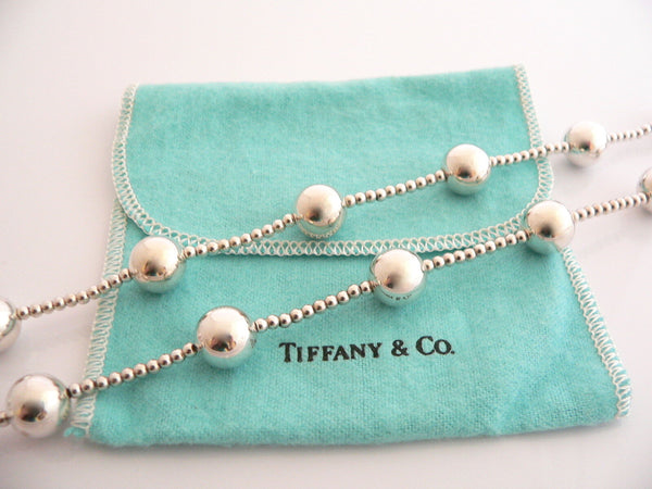 Tiffany & Co Silver Ball Bead Necklace Pendant 37 In Chain Rare Gift Pouch Love