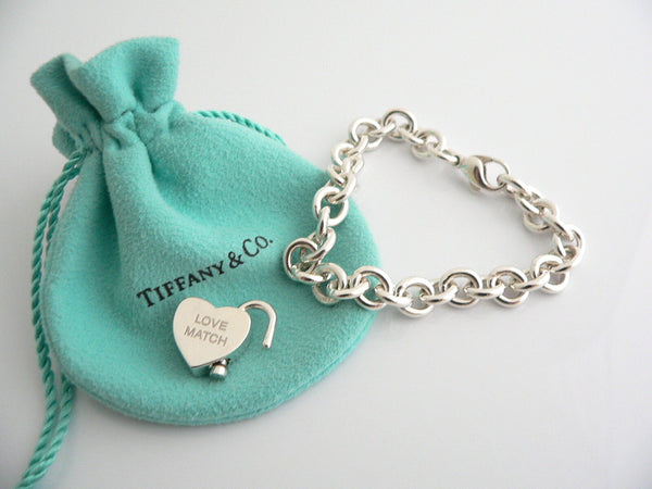Tiffany & Co Heart Bracelet Love Match Padlock Charm Link Bangle Silver Gift TCo