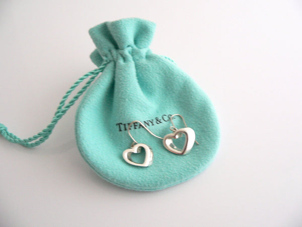 Tiffany & Co Silver Modern Geometric Heart Dangle Dangling Earrings Gift Pouch