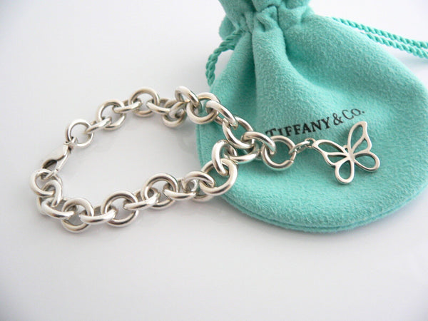 Tiffany & Co Silver Nature Butterfly Bracelet Bangle Charm Clasp Gift Pouch Love