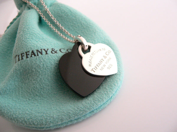 Tiffany & Co Return to Silver Black Onyx Double Heart Necklace Pendant Gift Love