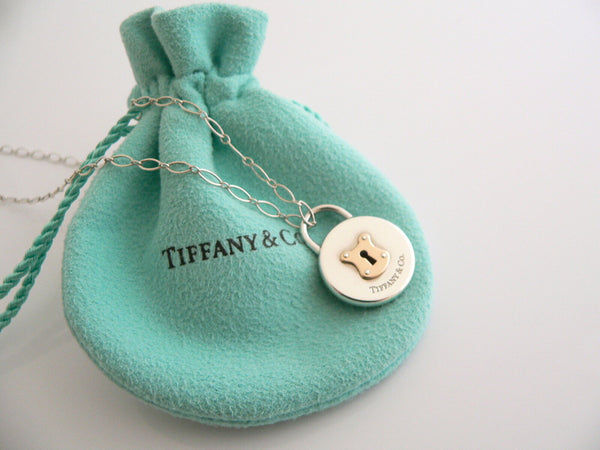 Tiffany & Co Silver 18K Gold Round Locks Necklace Pendant 18 In Oval Link Chain