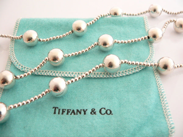 Tiffany & Co Silver Ball Bead Necklace Pendant 37 In Chain Rare Gift Pouch Love