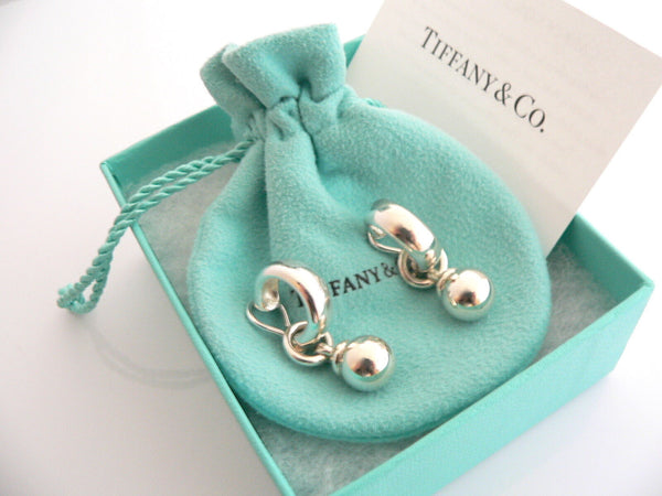 Tiffany & Co Silver Fascination Ball Bead Dangling Dangle Earrings Gift Pouch