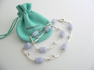 Tiffany & Co Blue Chalcedony Necklace Gemstone Twirl  Pendant Chain Love Gift