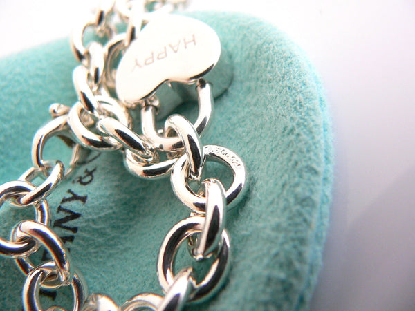 Tiffany & Co Silver HAPPY Heart Padlock Bracelet Bangle Charm Gift Pouch Love