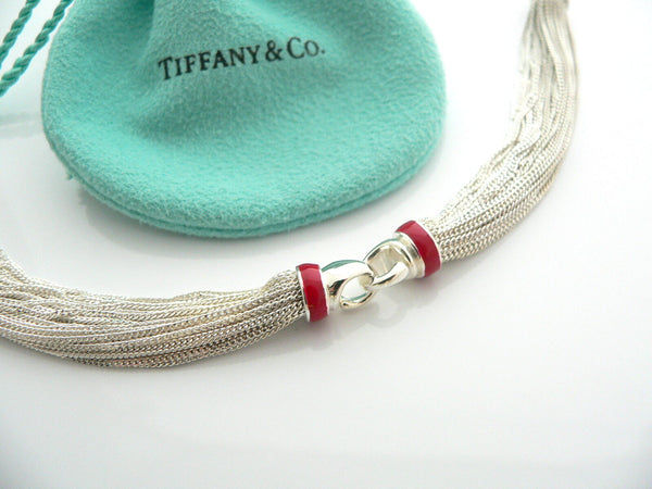 Tiffany & Co Silver Red Enamel Strand Bracelet Bangle Lifesaver Rare Gift Pouch