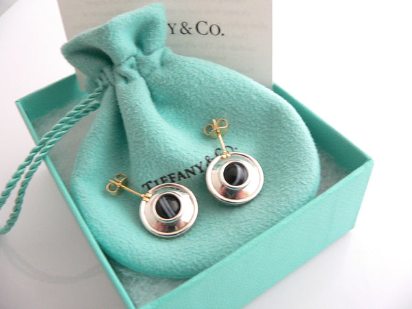 Tiffany & Co Silver 18K Gold Picasso Magic Disc Earrings Onyx Gift Love Pouch