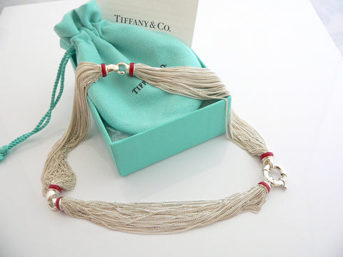 Tiffany & Co Silver Red Enamel Multi Strand Necklace Pendant Gift Love Pouch Box