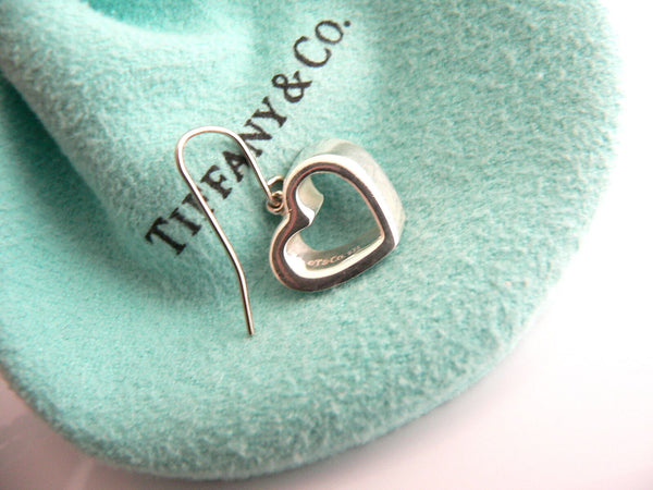 Tiffany & Co Silver Modern Geometric Heart Dangle Dangling Earrings Gift Pouch