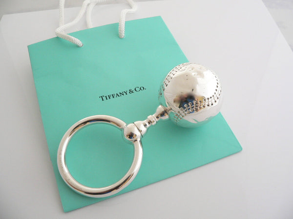 Tiffany & Co Silver Baseball Baby Rattle Teether Rare Sports Heirloom Gift Bag