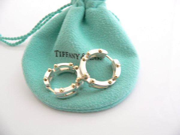 Tiffany & Co Gatelink Hoops Silver 18K Gold Gate Link Hoops Circle Ball Earrings Gift Pouch Art