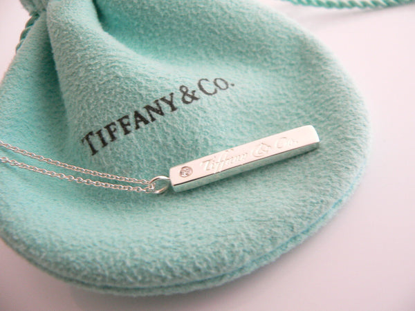 Tiffany & Co Silver Diamond Bar Necklace Pendant Chain Charm Gift Pouch Love