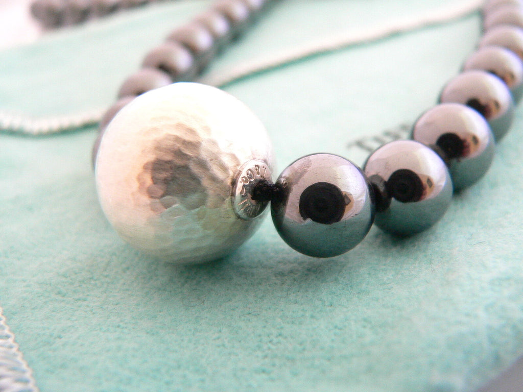 Tiffany Co Silver Hematite Necklace 29 Inch Bead Strand Gift
