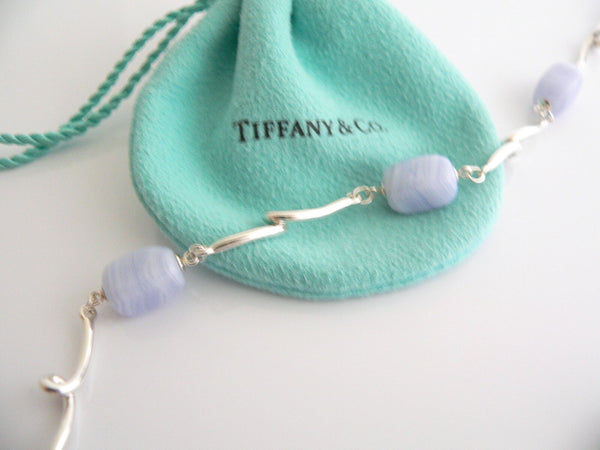 Tiffany & Co Blue Chalcedony Necklace Gemstone Twirl  Pendant Chain Love Gift