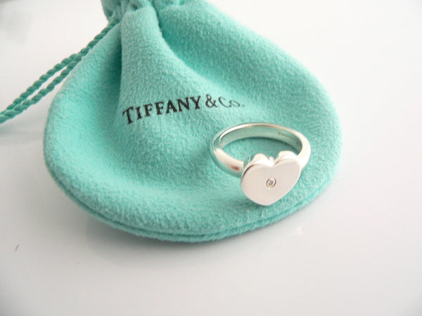Tiffany & Co Silver Picasso Diamond Modern Heart Ring Band Sz 6 Gift Love Pouch