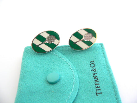 Tiffany & Co Tennis Cufflinks Silver Green White Enamel Cuff Link Gift Sport Art